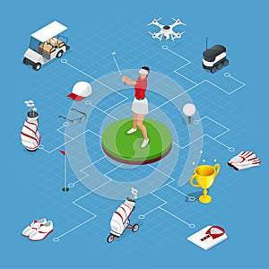 Isometric set of golf elements. Equipment for playing golf.