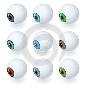 Isometric set of humans and abstract eyes. Realistic Eyes icons.