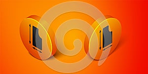 Isometric Sewing pattern icon isolated on orange background. Markings for sewing. Orange circle button. Vector