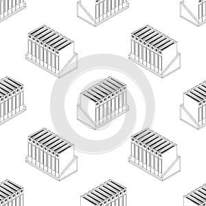 Isometric shelf with folders line. Office shelf with documents and files in isometry.