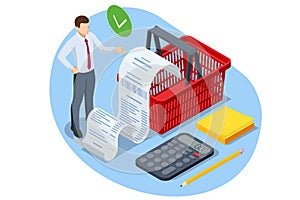 Isometric shopping in the store, Online shopping store. Cashback and refund in online shopping.