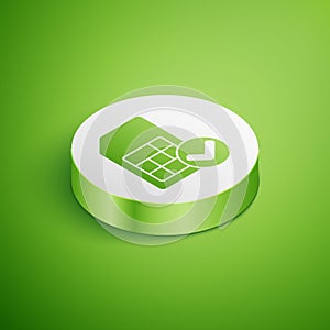 Isometric Sim card icon isolated on green background. Mobile cellular phone sim card chip. Mobile telecommunications