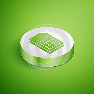 Isometric Sim card icon isolated on green background. Mobile cellular phone sim card chip. Mobile telecommunications