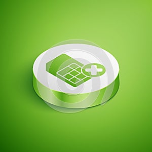 Isometric Sim card rejected icon isolated on green background. Mobile cellular phone sim card chip. Mobile