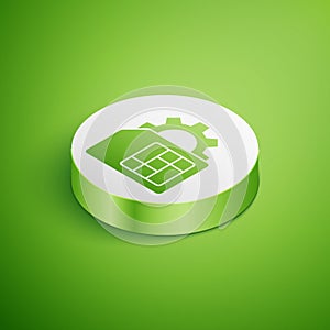 Isometric Sim card setting icon isolated on green background. Mobile cellular phone sim card chip. Mobile