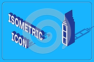 Isometric Skyscraper icon isolated on blue background. Metropolis architecture panoramic landscape. Vector