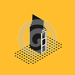 Isometric Skyscraper icon isolated on yellow background. Metropolis architecture panoramic landscape. Vector
