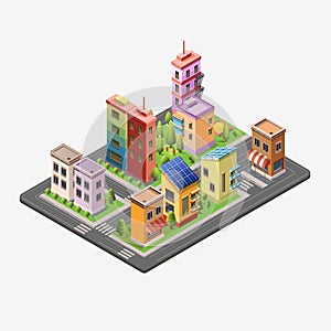 Isometric skyscrapers and office buildings