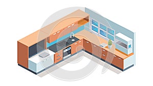 Isometric Sleek Kitchen Corner with Modern Appliances, vector design Generative AI