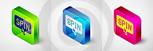 Isometric Slot machine spin button icon isolated on grey background. Square button. Vector