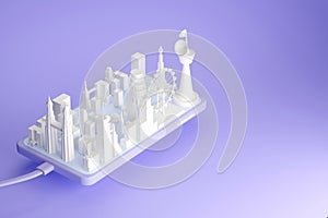 Isometric smart city and 5G technology network on smartphone. illustration in 3d render