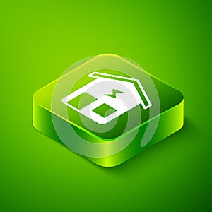 Isometric Smart home icon isolated on green background. Remote control. Green square button. Vector