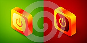 Isometric Smart home icon isolated on green and red background. Remote control. Square button. Vector