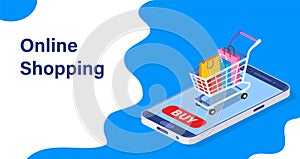 Isometric Smart phone online shopping concept.