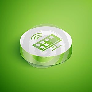 Isometric Smart Tv system icon isolated on green background. Television sign. Internet of things concept with wireless