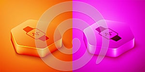 Isometric Smart watch showing heart beat rate icon isolated on orange and pink background. Fitness App concept. Hexagon