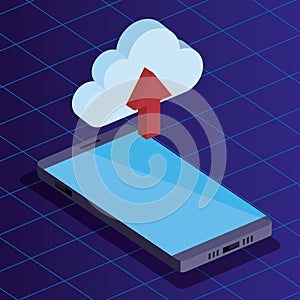 isometric smartphone technology with cloud data upload