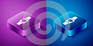 Isometric Smartwatch icon isolated on blue and purple background. Square button. Vector