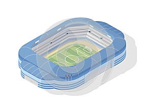 Isometric soccer stadium. Modern football arena isolated on white background. Sports venue, building or structure for