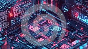 Abstract Digital Circuit Board Technology Background Neon Pink Blue Data Code Glow Style Future