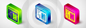 Isometric Software, web developer programming code icon isolated on grey background. Javascript computer script random