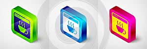 Isometric Software, web developer programming code icon isolated on grey background. Javascript computer script random