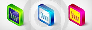 Isometric Software, web developer programming code icon isolated on grey background. Javascript computer script random