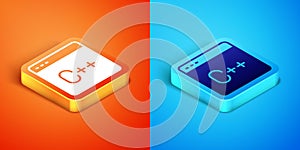Isometric Software, web developer programming code icon isolated on orange and blue background. Javascript computer