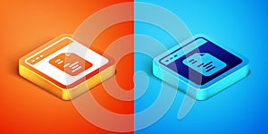Isometric Software, web developer programming code icon isolated on orange and blue background. Javascript computer