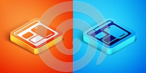 Isometric Software, web developer programming code icon isolated on orange and blue background. Javascript computer