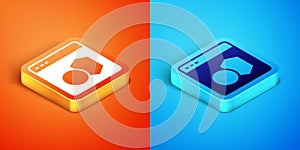 Isometric Software, web developer programming code icon isolated on orange and blue background. Javascript computer