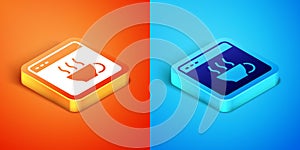 Isometric Software, web developer programming code icon isolated on orange and blue background. Javascript computer