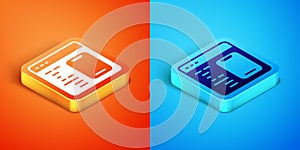 Isometric Software, web developer programming code icon isolated on orange and blue background. Javascript computer