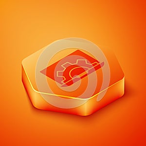 Isometric Software, web development, programming concept icon isolated on orange background. Programming language and