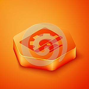 Isometric Software, web development, programming concept icon isolated on orange background. Programming language and