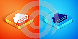 Isometric Software, web development, programming concept icon isolated on orange and blue background. Programming