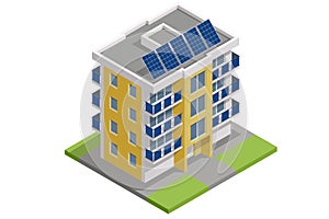 Isometric Solar Panels on Balcony of Apartment. Small Solar Panel energy system. Small Local Solar Panel Energy System