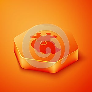 Isometric Solution to the problem in psychology icon isolated on orange background. Puzzle. Therapy for mental health