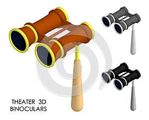 Isometric Spectacles, binoculars with handle for viewing performance from far rows. Spectator theatrical binoculars. Realistic 3D