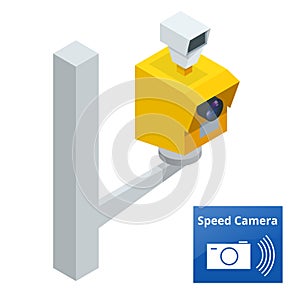 Isometric speed control radar camera, on white background