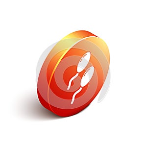 Isometric Sperm icon isolated on white background. Orange circle button. Vector Illustration