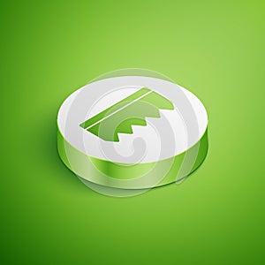 Isometric Sponge with bubbles icon isolated on green background. Wisp of bast for washing dishes. Cleaning service logo