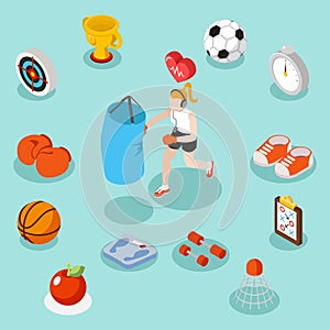 Isometric sport lifestyle and fitness flat 3d vector concept