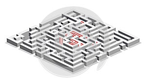 Isometric square maze with a highlighted solution path. vector design Generative AI