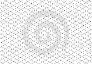 Isometric squared grid. Template of notebook sheet blank. Black line guides. Printable 3d perspective backdrop