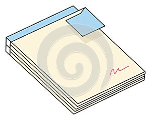 Isometric Stack of Documents with Signature and Note