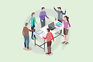 Isometric stand up or standing meeting concept for modern agile methodology workflow daily routines - vector