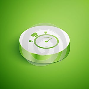Isometric Stopwatch icon isolated on green background. Time timer sign. Chronometer sign. White circle button. Vector