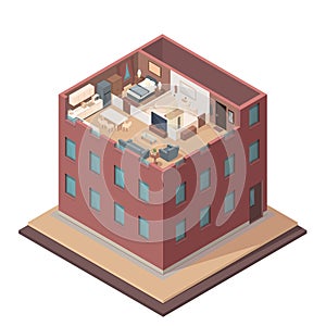 isometric street with building with apartment