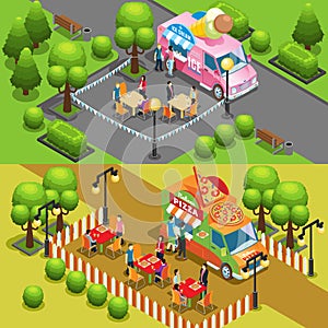 Isometric Street Food Horizontal Banners